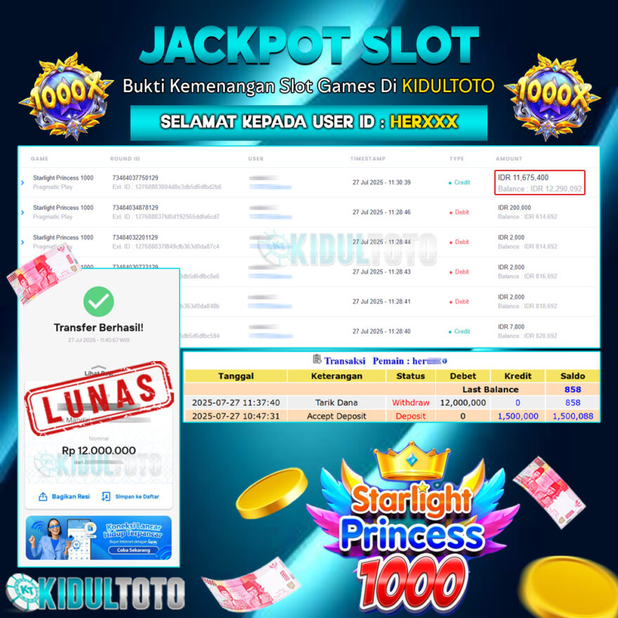 User HER*** Menang Besar senilai Rp 12.000.000