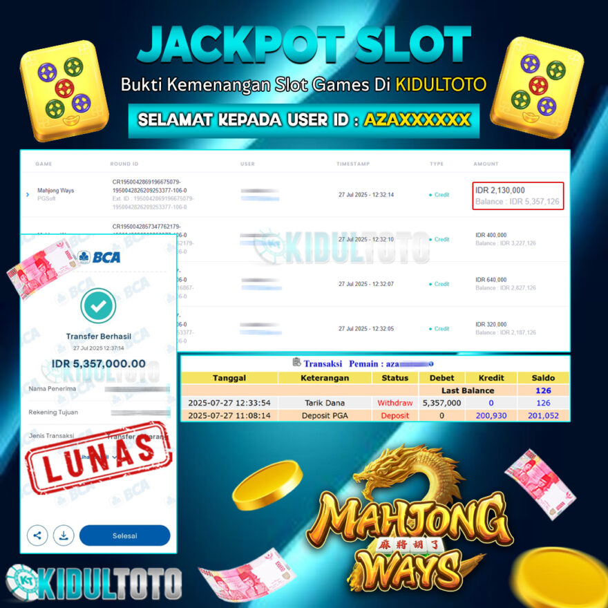 User AZA****** Menang Besar senilai Rp 5.357.000