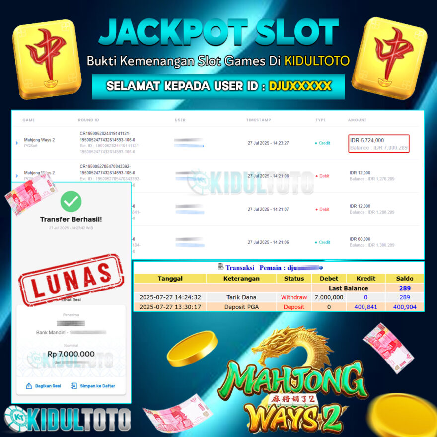 User DJU***** Menang Besar senilai Rp 7.000.000
