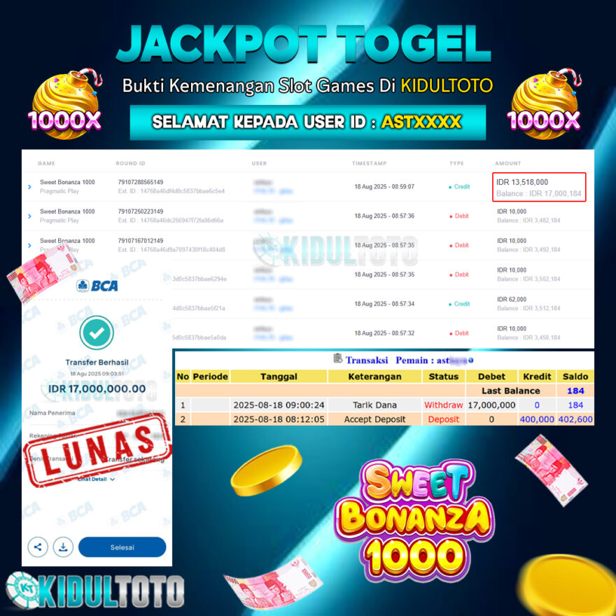 User AST**** Menang Besar senilai Rp 17.000.000