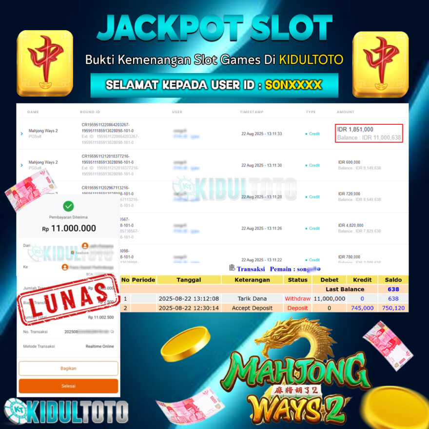 User SON**** Menang Besar senilai Rp 11.000.000