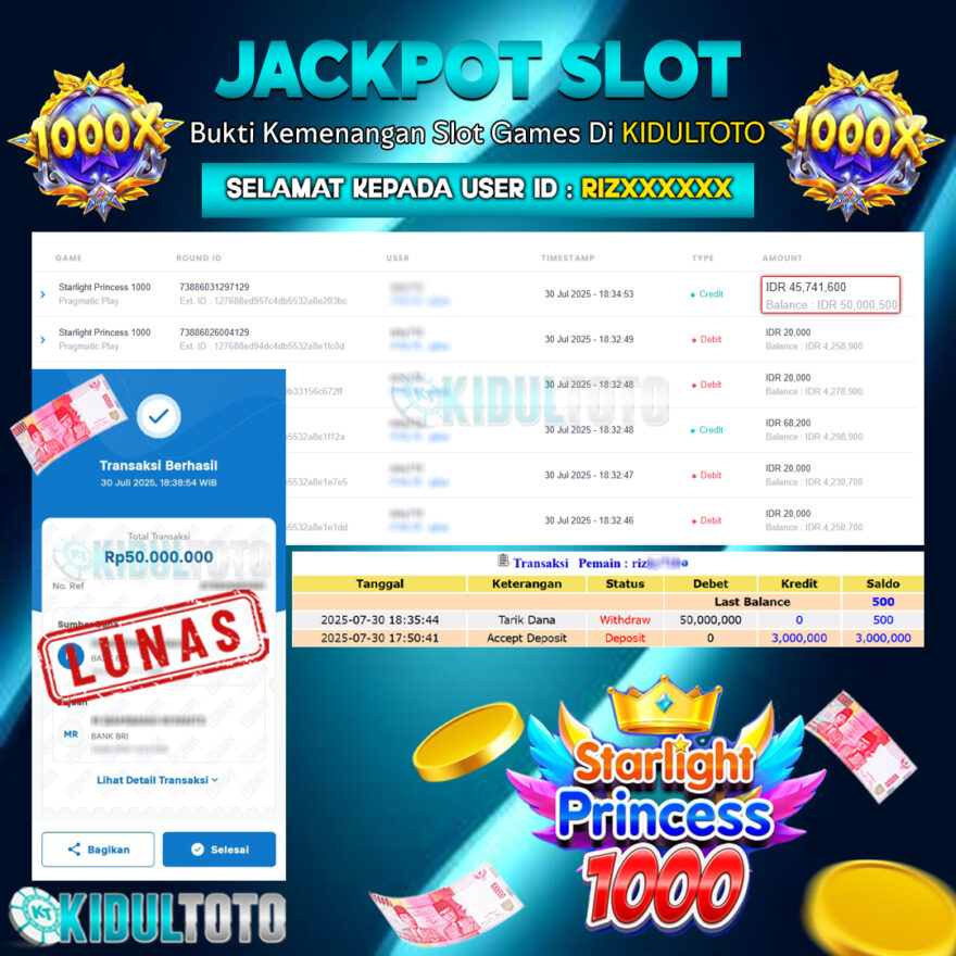 User RIZ****** Menang Besar senilai Rp 50.000.000