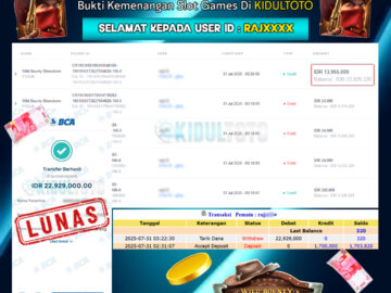 User RAJ**** Menang Besar senilai Rp 22.929.000