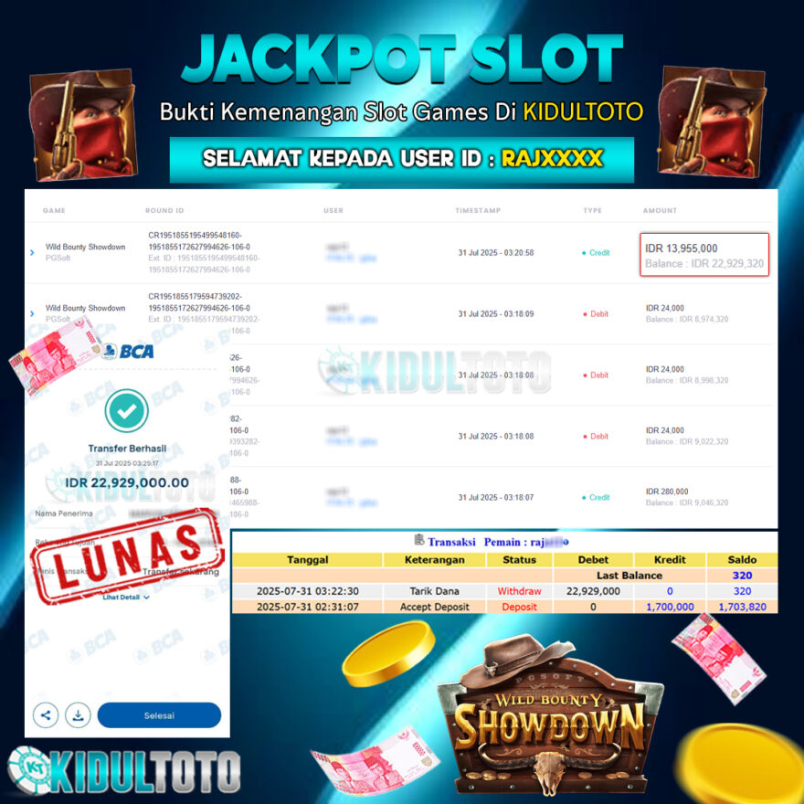 User RAJ**** Menang Besar senilai Rp 22.929.000