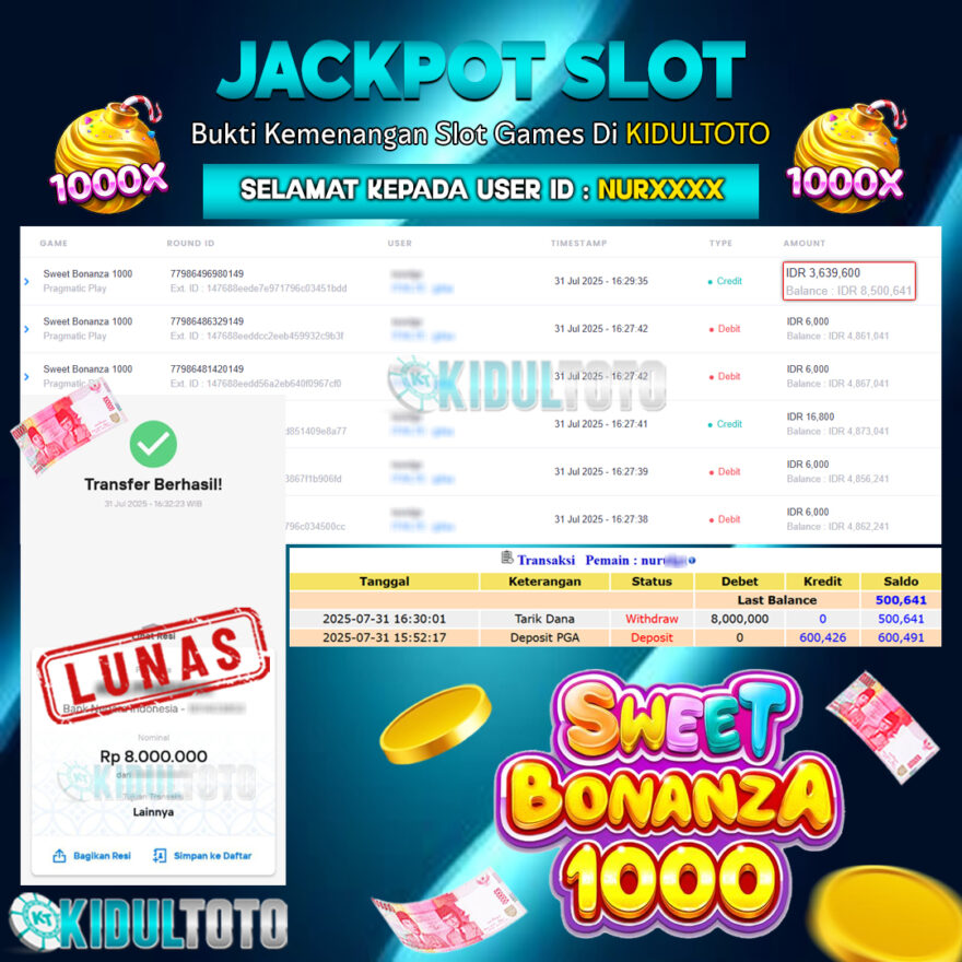 User NUR**** Menang Besar senilai Rp 8.000.000
