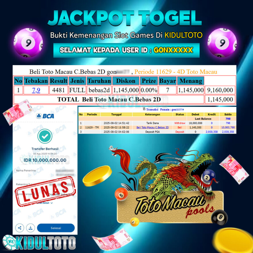 User GON***** Menang Besar senilai Rp 10.000.000