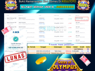 User JAN******* Menang Besar senilai Rp 9.050.000