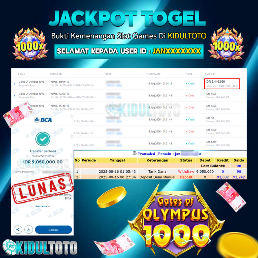 User JAN******* Menang Besar senilai Rp 9.050.000