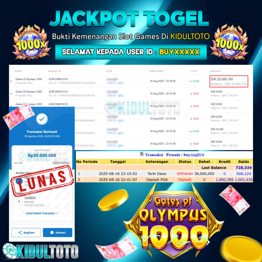 User BUY***** Menang Besar senilai Rp 30.000.000