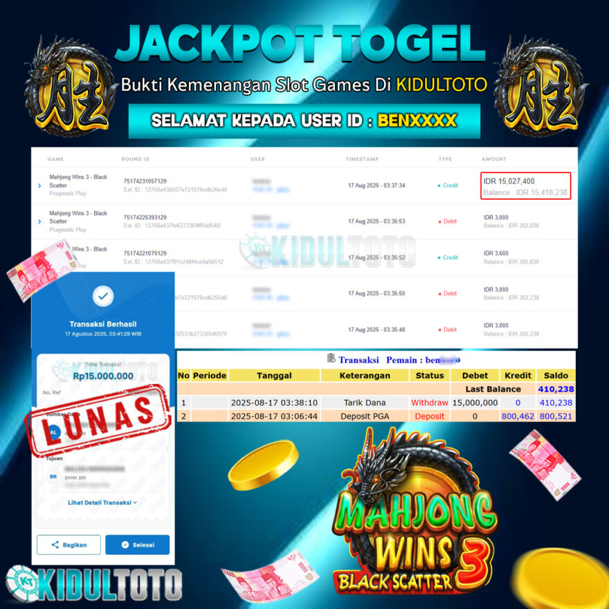 User BEN**** Menang Besar senilai Rp 15.000.000