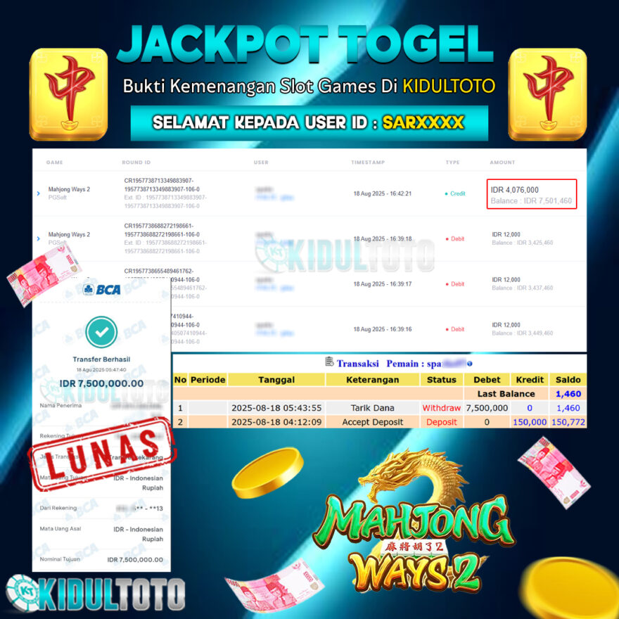 User SAR**** Menang Besar senilai Rp 7.500.000