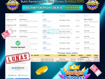 User NON***** Menang Besar senilai Rp 50.000.000