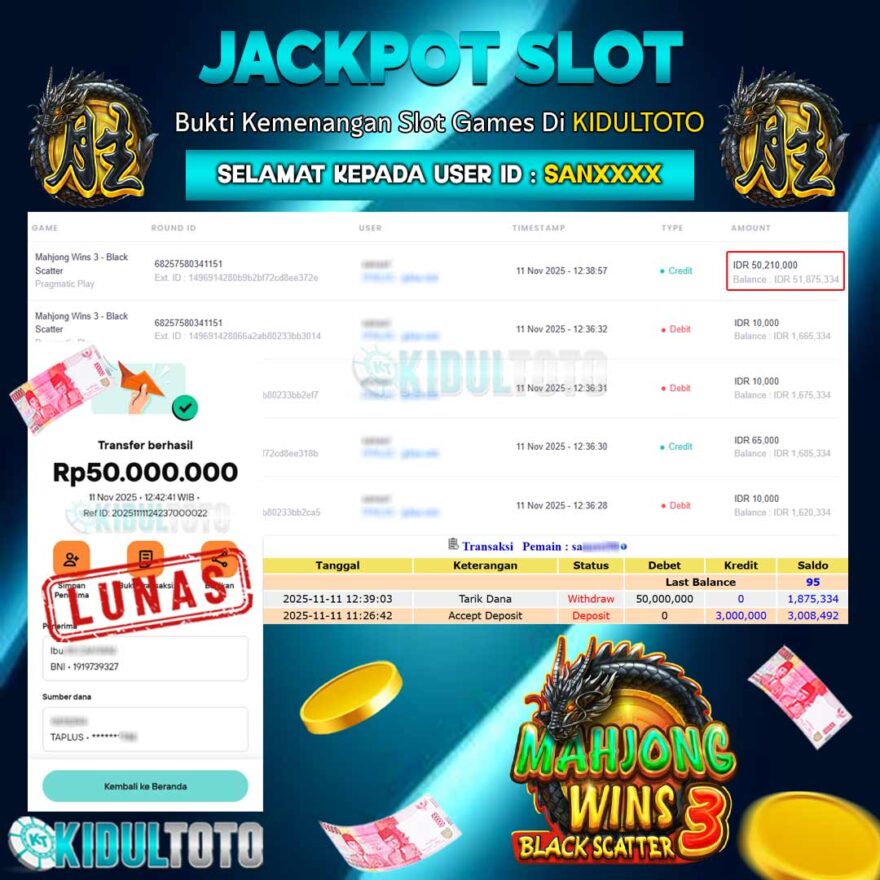User SAN**** Menang Besar senilai Rp 50.000.000