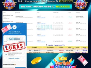 User RIC***** Menang Besar senilai Rp 100.000.000