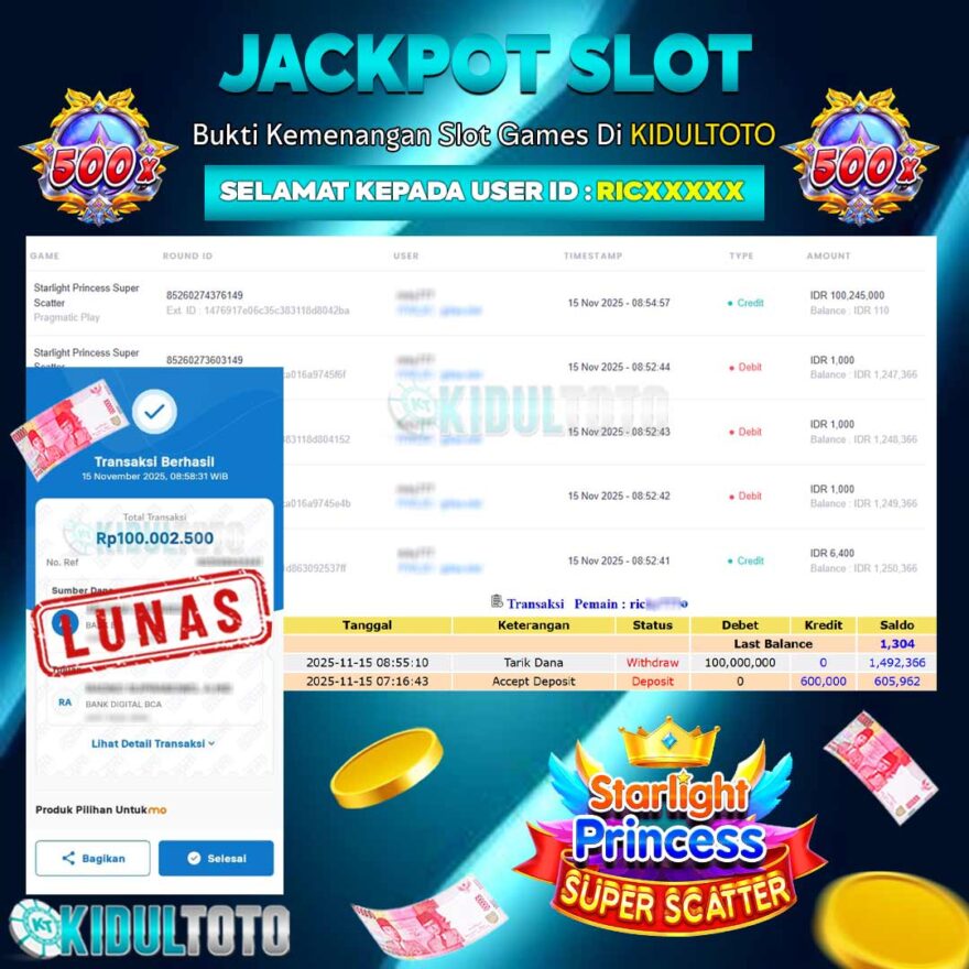 User RIC***** Menang Besar senilai Rp 100.000.000