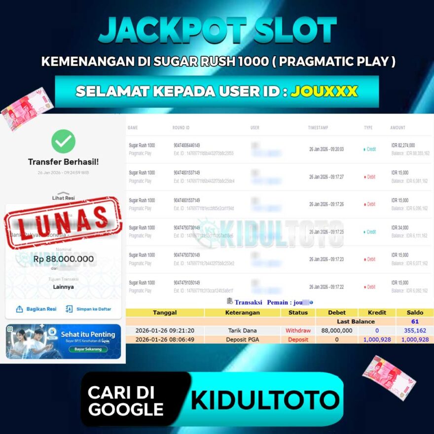User JOU*** Menang Besar senilai Rp 88.000.000