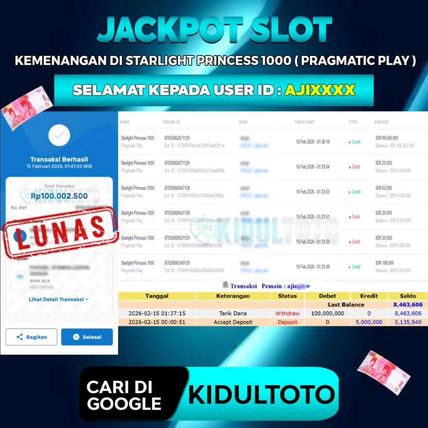 User AJI**** Menang Besar senilai Rp 100.000.000